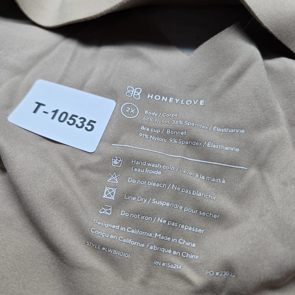 Honeylove Women Bra 2X Beige V Neck T Shirt Wireless Wide Strap Smooth - Image 2 of 4