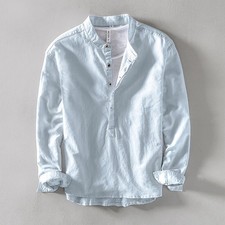 Mens Long Sleeve Button Up Tops Shirt Casual Cotton Linen Shirts Pullover Tops