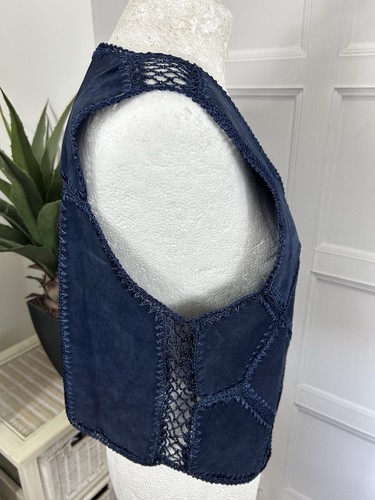 Liz Claiborne Leather Waistcoat Chest Size 36in With Lace Design Trim In Blue - Picture 13 of 17