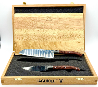 🍷 Laguiole L'Eclair Cheese Knife Set w/ Board & Gift Box – 2 Wood