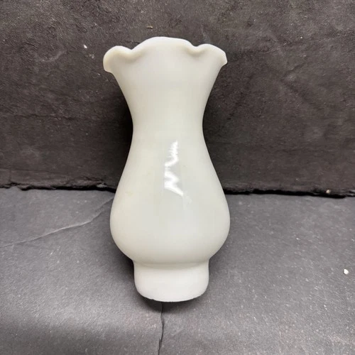 Vtg Ruffled Opalescent Milk Glass Miniature Oil Lamp Chimney 1 1/4" base 4" tall