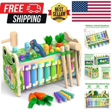 6-IN-1 Wooden Montessori Toys for 1 Old, Mole-Tapping Game  Play the Xyloph...