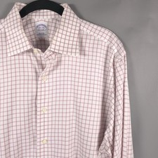 BROOKS BROTHERS USA MADE FABRIC WOVEN IN ITALY Men’s Plaid Shirt 16.5 - 34