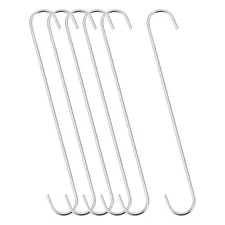 S Hanging Hooks 12inch Extra Long Steel Hanger Multiple Use Silver Tone 6Pcs