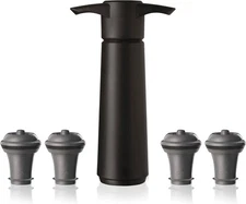 Vacu Vin Original Wine Saver with 4 Vacuum Bottle Stoppers 4 Stoppers, Black 