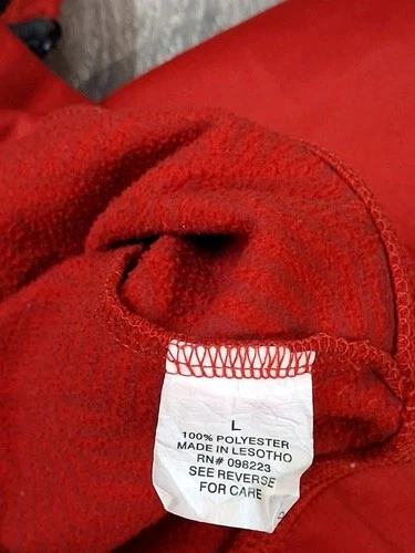 BCG Mens Large Jacket Red Hooded Zip Front 100% Polyester Pockets Black Trim image 6