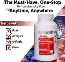 Timely Acetaminophen 325 MG Tablets 1000 Count. Regular Strength Pain Relief