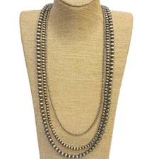 Triple Strand Western Style Silver Beaded Layered Necklace