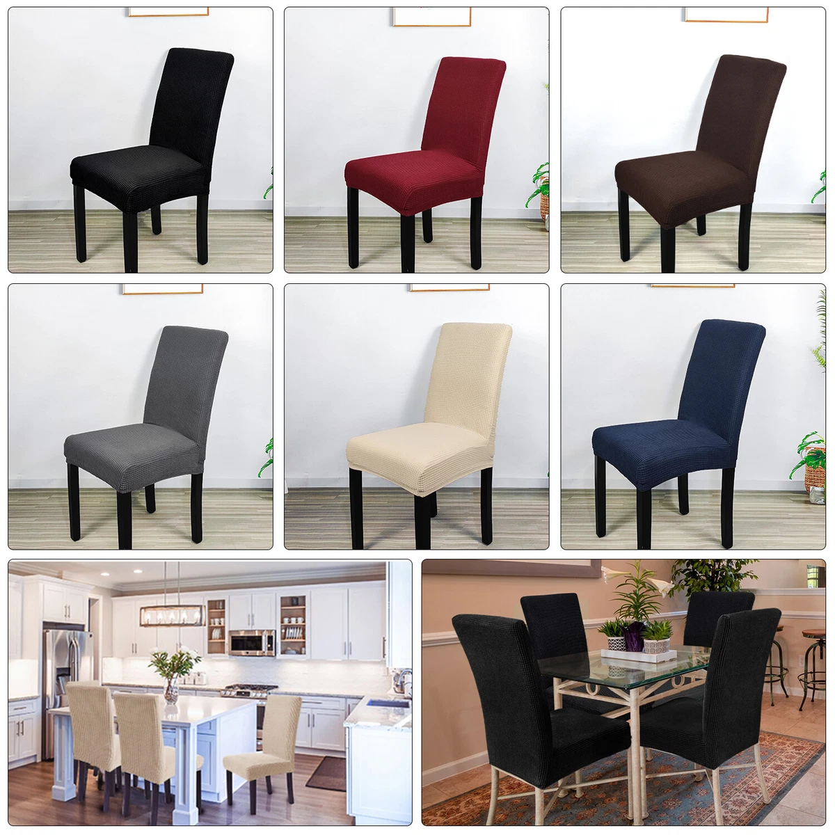 1-6PCS Grand Dîner Chaise Housse Siège Slip Extensible Amovible Banquet  Décor