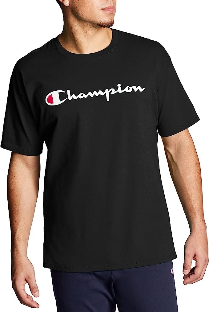 Champion Men's T-Shirt Cotton Midweight Men's Crewneck Tee Black