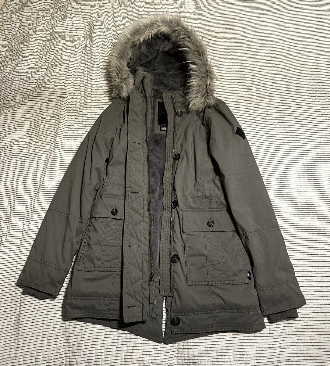 Hollister Heritage Collection Faux Fur Lined Parka Jacket XS Gray