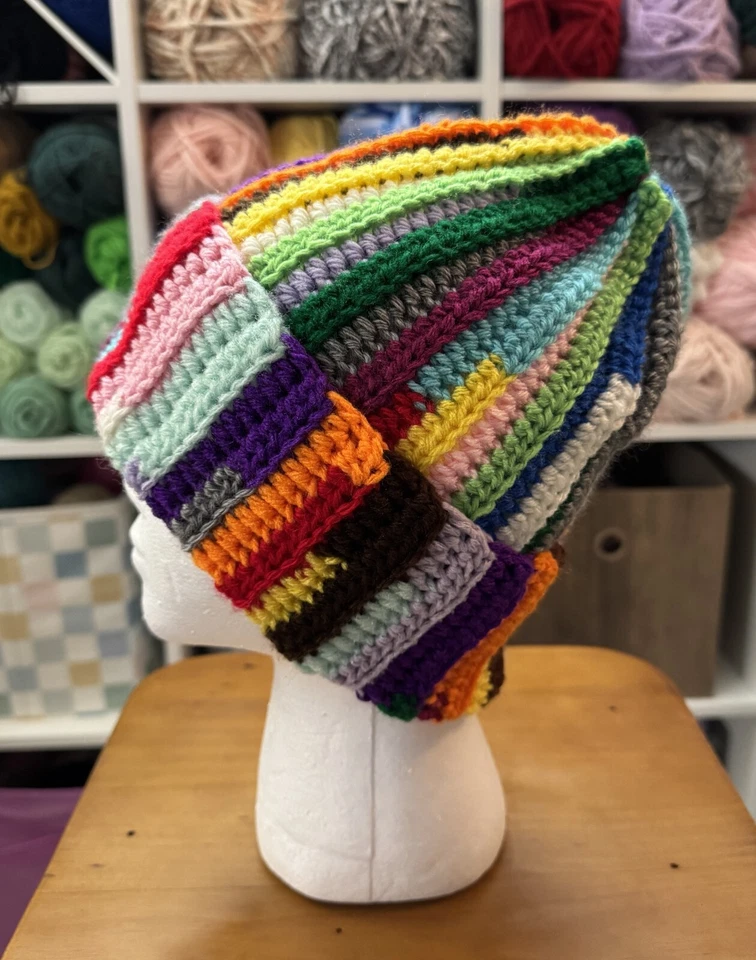 Scrap Yarn Beanie, Scrap Crochet Hat, Streetwear Beanie, Multicolor Beanie - Image 3 of 4