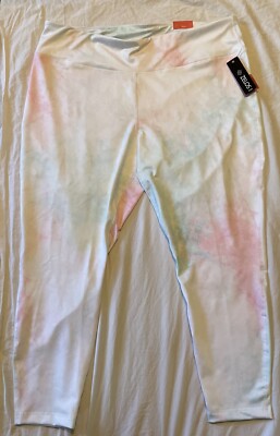 Zelos High Waisted Leggings NWT 3X Tye Dye Pink White Cropped Studio Strength