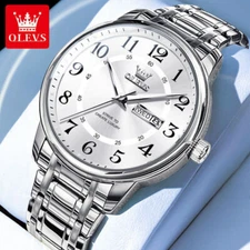 OLEVS Quartz Watch Date Week Stainless Steel Waterproof Men's Wristwatches