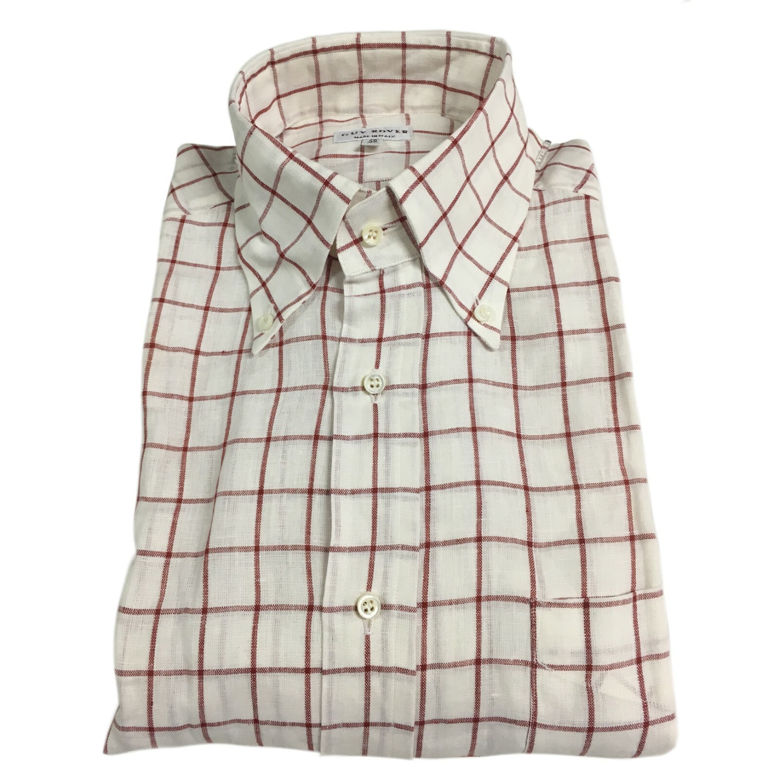 Camicia uomo GUY ROVER Bianca quadri бордо, 100% линолеум, СДЕЛАНО В ИТАЛИИ