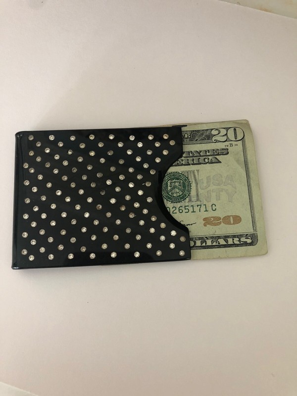 Vintage Black with Rhinestones Art Deco Money Clip Lucite