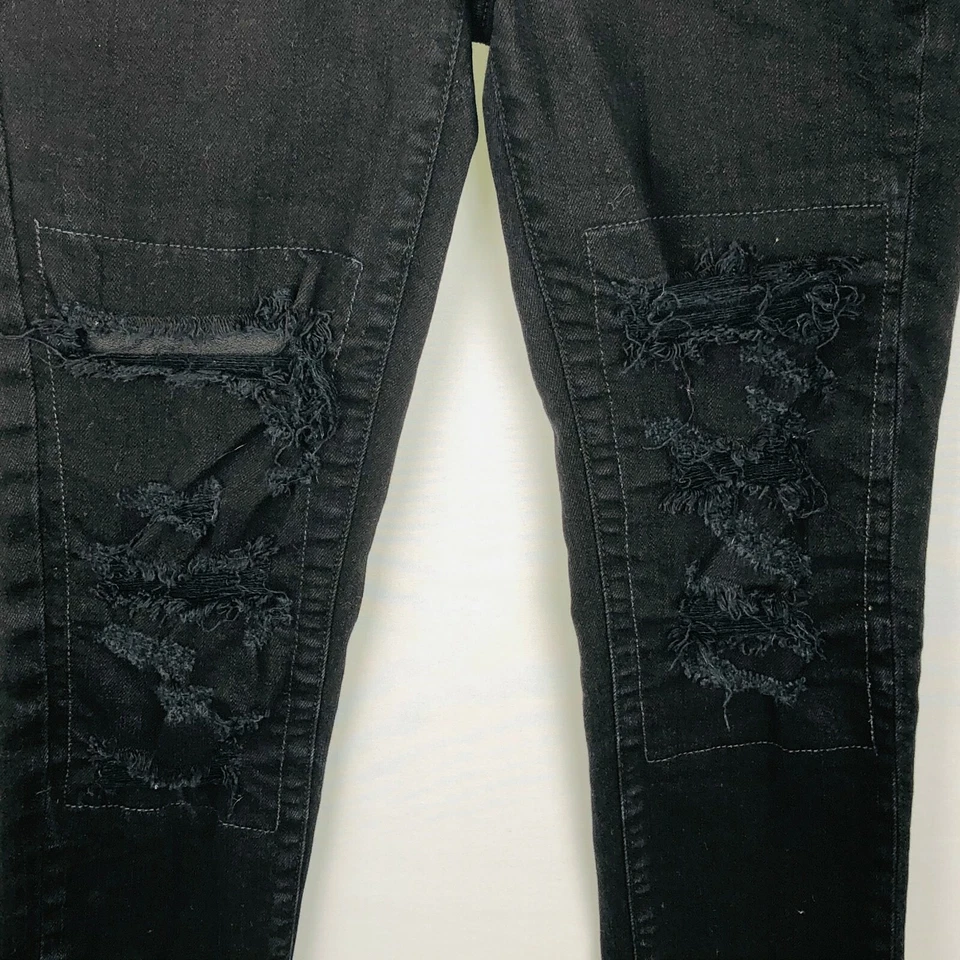 Jeans jeans genético feminino preto desgastado perna magra shane navalha 23 - Imagem 3 de 4