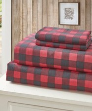 Buffalo Plaid Red 4 pc King Sheets and Pillow Cases Set Bear Country Microfiber