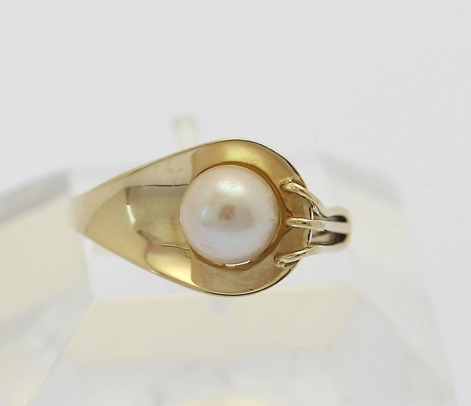 ♦♦ Ring in 14 kt 14k 585 er Gelb Gold mit Perle Perlenring Goldring Gr. 57 Damen