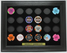24 HARLEY DAVIDSON POKER CHIPS (NOT INCLUDED) WALL DISPLAY PICTURE FRAME 12" x 9