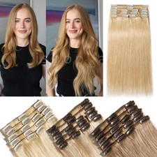 Double Weft 170G Clip In Real Remy Human Hair Extensions Full Head THICK Blonde