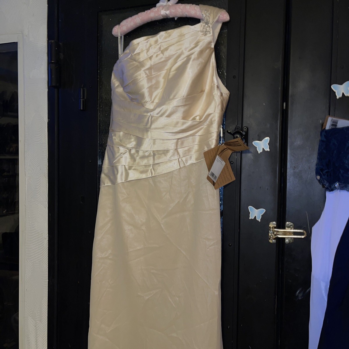 sachin and babi light blue dress Mademoiselle | Champagne Satin Asymmetric Scarf Neck main image 1