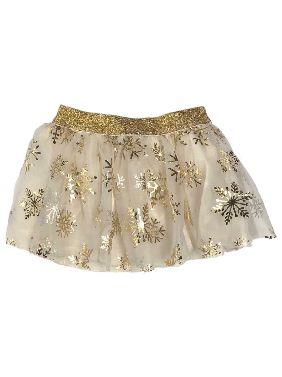 Infant Girls Ivory Gold Snowflake Christmas Holiday Tutu Skirt