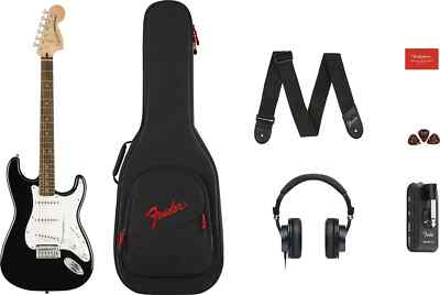 Squier Affinity Series Stratocaster Mustang Micro Pack Black Kopfhörer Zubehör