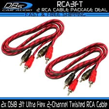 2x DS18 3 ft 2 Channel RCA Cable Shielded Twisted Audio Signal Interconnecter