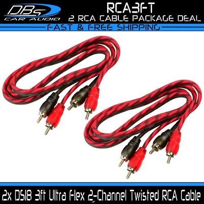 2x DS18 3 ft 2 Channel RCA Cable Shielded Twisted Audio Signal Interconnecter