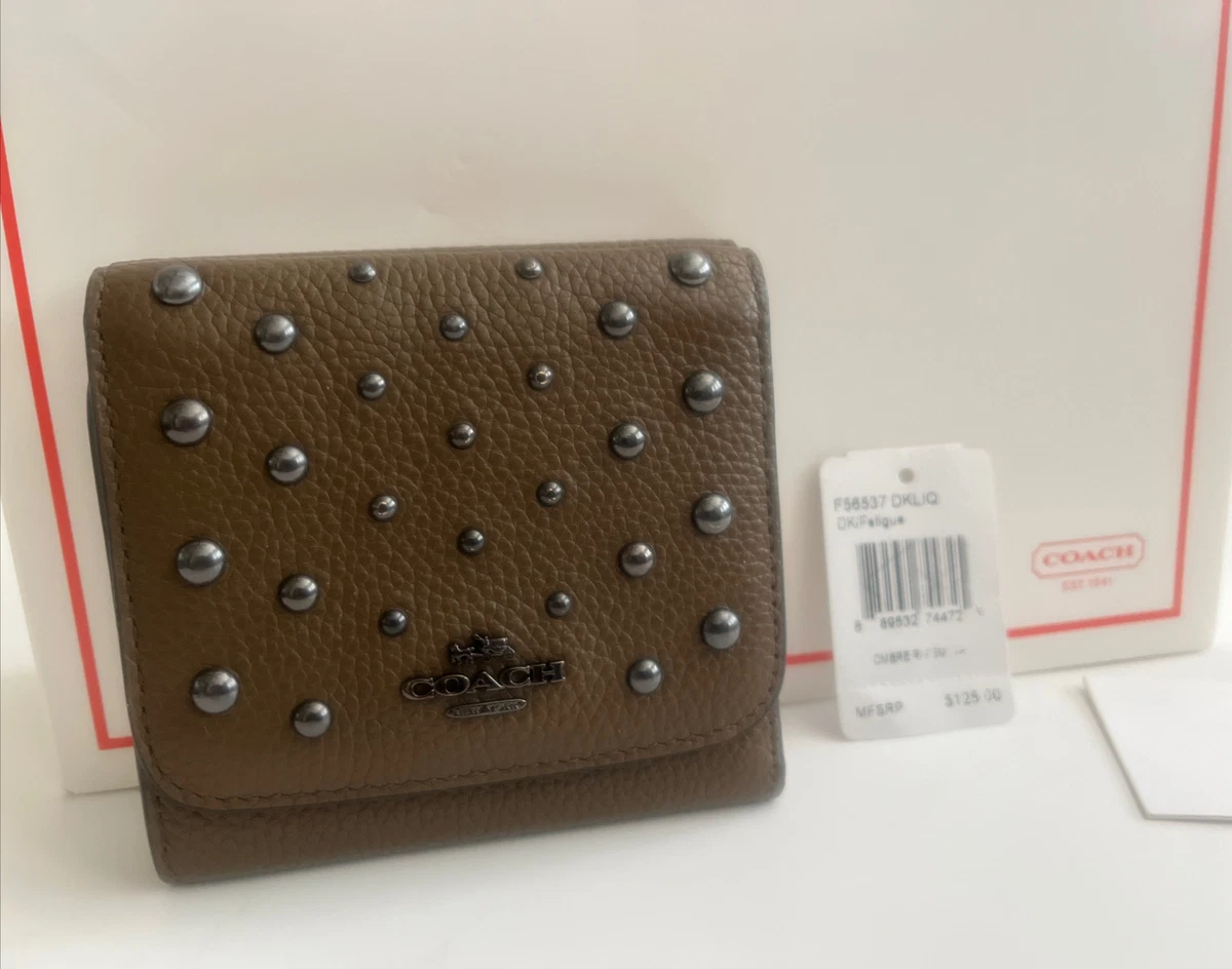 COACH OMBRE RIVETS LEATHER SMALL WALLET F56537 DKLIQ OLIVE GREEN DK FATIGUE