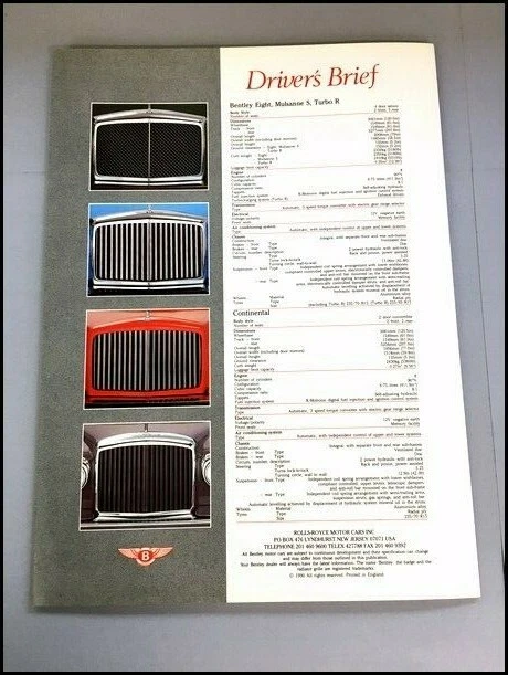 1990 1991 Bentley Turbo R Original Car Sales Brochure Catalog - Mulsanne S Eight - Image 4 of 4