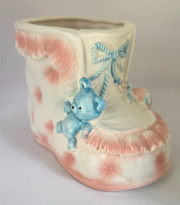 Inarco Baby Bootie Planter Vase Pink And Blue Ceramic Vintage Nursery Décor