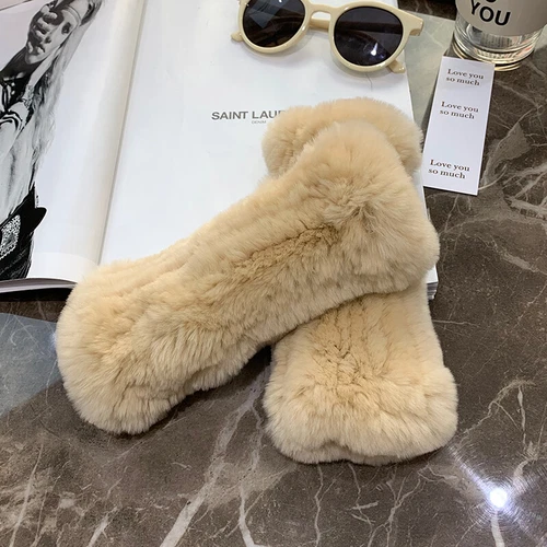 Womens Winter Real Rabbit Fur Gloves Knitted Stretch Fingerless Mitten Gloves - Picture 21 of 102