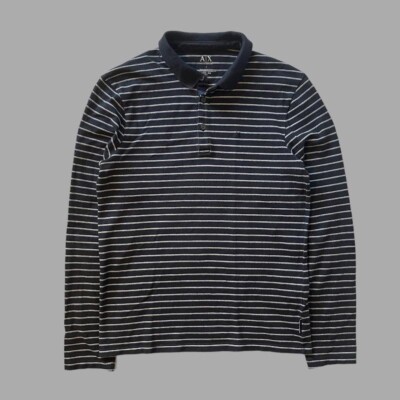 Armani Exchange Navy White Striped Polo Shirt Small UK