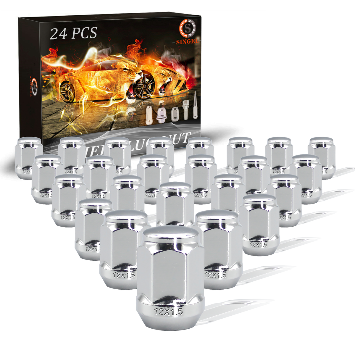 20-Pack Black Conical Seat Bulge Acorn Lug Nuts - 12x1.5 For Chevrolet, 3/4" Hex, 35mm Tall