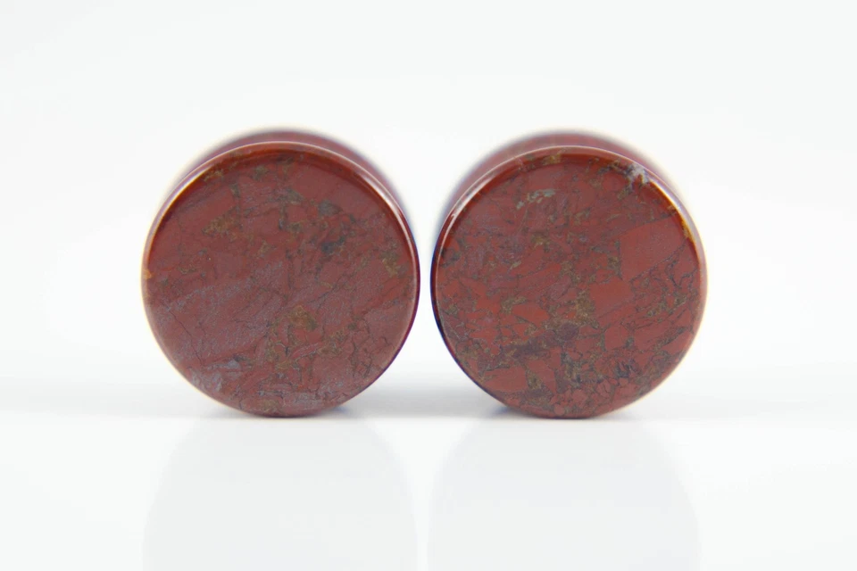 Par de tapones de piedra orgánica de jaspe amapola roja doble acampanado - 2 g a 1" -10 tamaños Foto 4 de 4