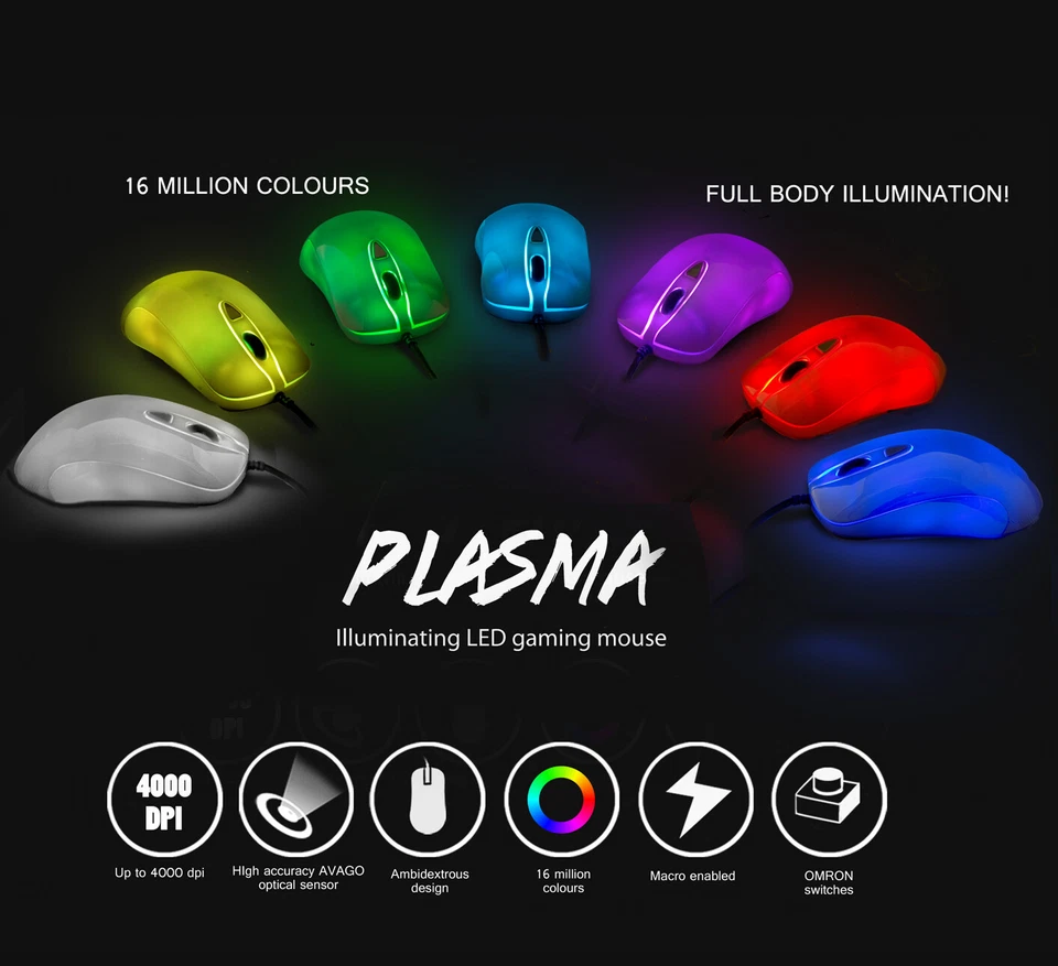 Plasma RGB Gaming Mouse 16 Million Colour LED USB Wired For PC Laptop 4000dpi - Image 2 of 4