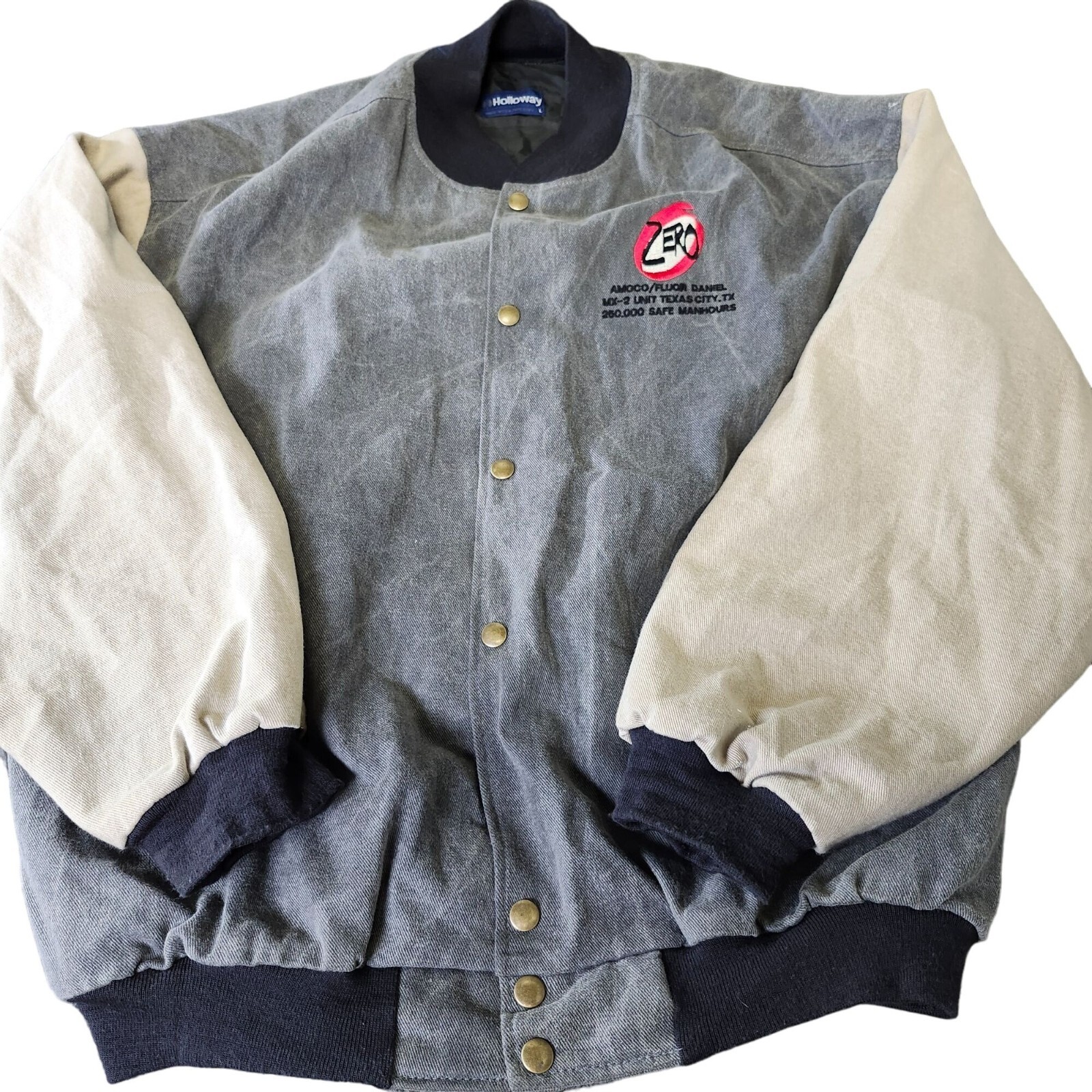 Amoco Fluor Safety Jacket Holloway Mens Large Gray Beige Zero Logo