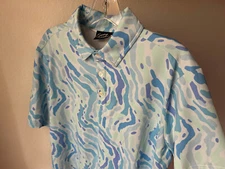 SUNDAY SWAGGER Polo Golf Shirt Men's MEDIUM blue pastel Hawaiian