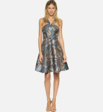 RONNY KOBO Structured Silk Pisella Mosaic A-Line Party Dress Saks S $336