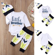3PCS Newborn Baby Girls Boys Clothes Romper Bodysuit Tops Pants Hat Outfits Set