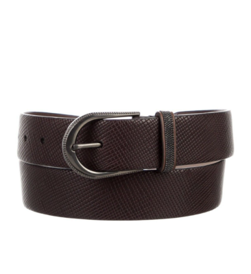 Brunello Cucinelli Belt Brown Leather Moniili Trim Western