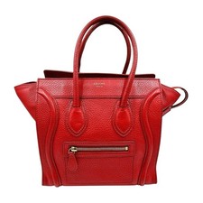 CELINE Luggage Micro Shopper Leather Tote Hand Bag Red Women's Authentic Luxury