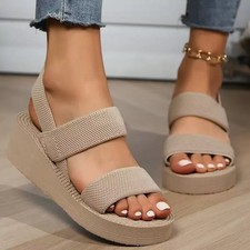 Women Wedge High Heels Platform Slippers Open Toe Slip On Sandals Summer Shoes
