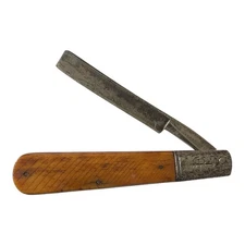 Antique Early 1900’s Handmade Russell Barlow Straight Edge Razor Bone Handle