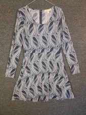 Michael Kors Printed Long Sleeve Shift Dress Size M Black White Stretch