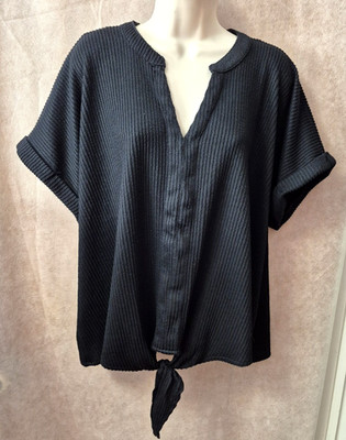 Fred David Women's Black Jacquard Dolman Sleeve Tie-Front Blouse-Size 2X-EUC