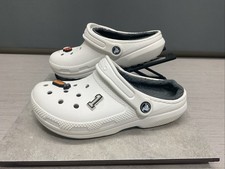Crocs White Classic Lined Clogs Gray Sherpa Mens 4 Womens 6 Includes 3 Charms