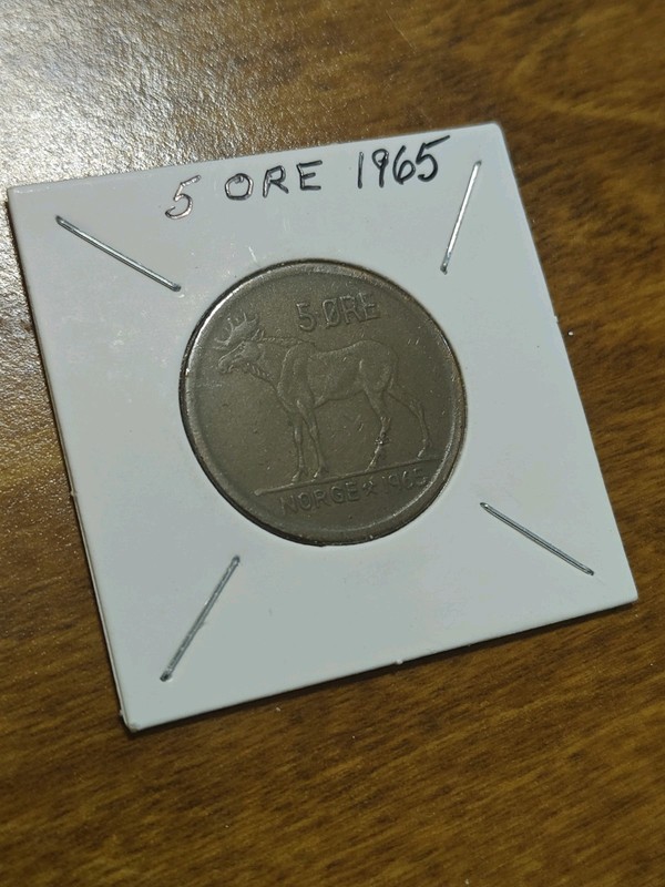 1965 Norway Five Ore -  KM 405 - Circulated Coin Bronze 
